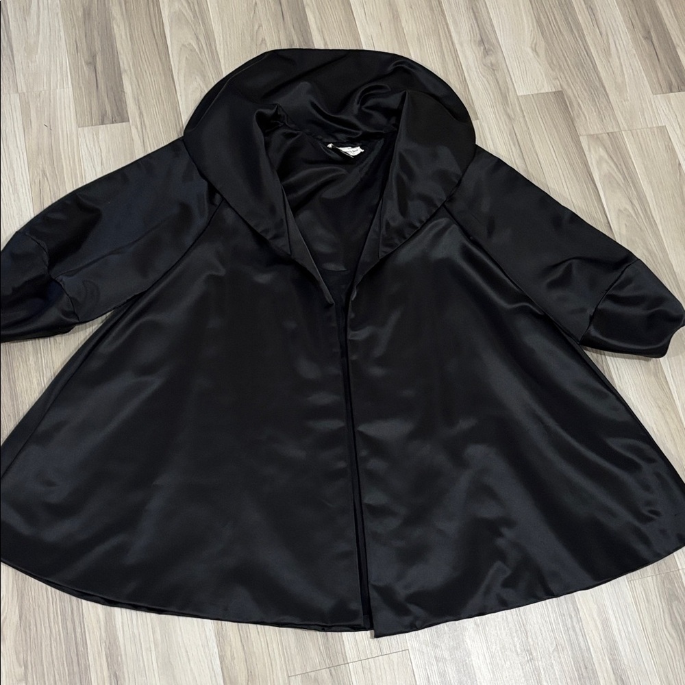 Morton Myles Vintage 1960 Black Satin Swing‎ Holiday Coat Pockets Women Size M - Picture 4 of 15